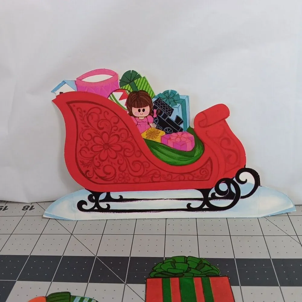 Hallmark Cutouts Christmas Santa Rudolph Reindeer Sleigh Lot Vintage Incomplete